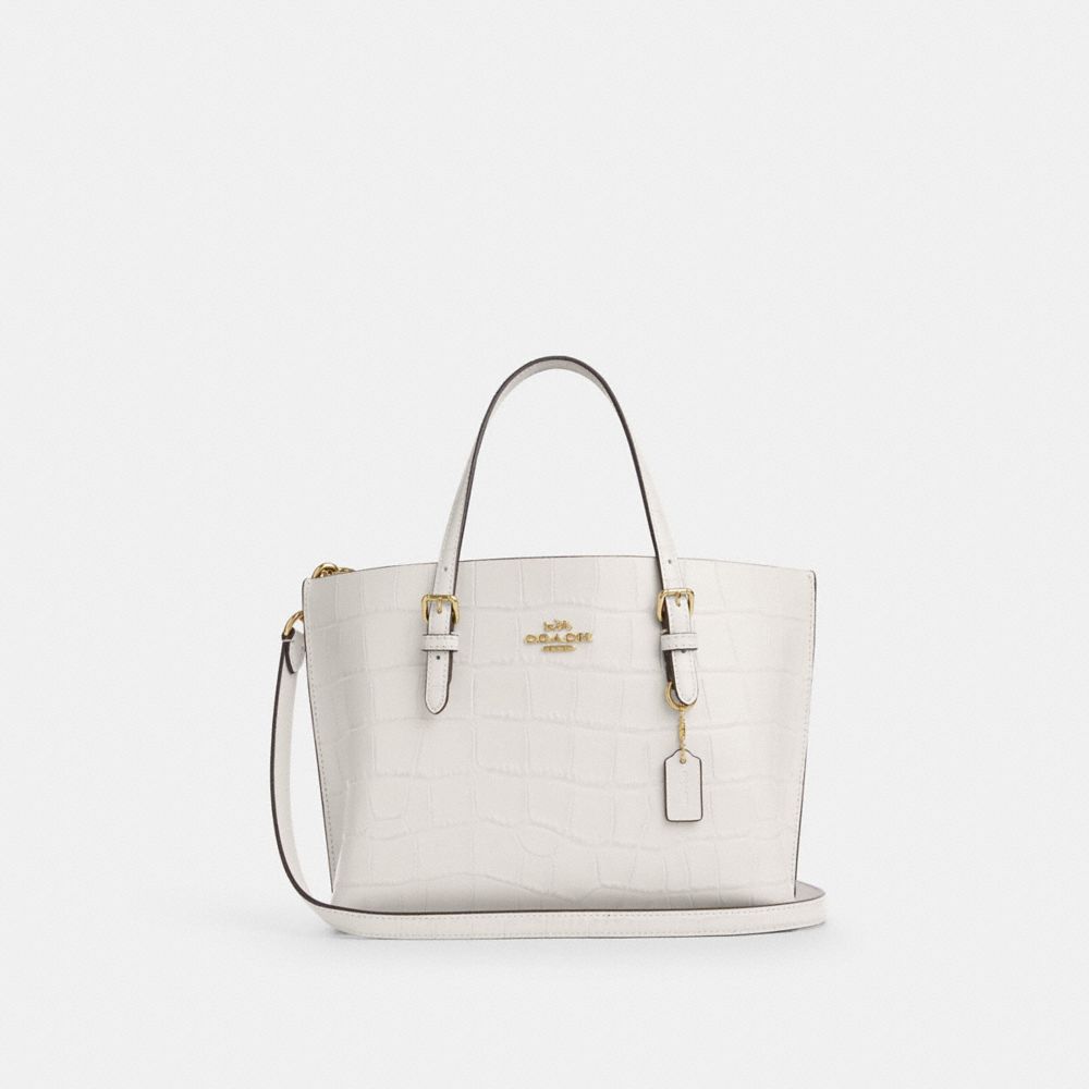 COACH®,Mollie Tote Bag 25,Leather,Crossbody,Logo,Metal,Gold Metal,Casual,Work,White,Front View