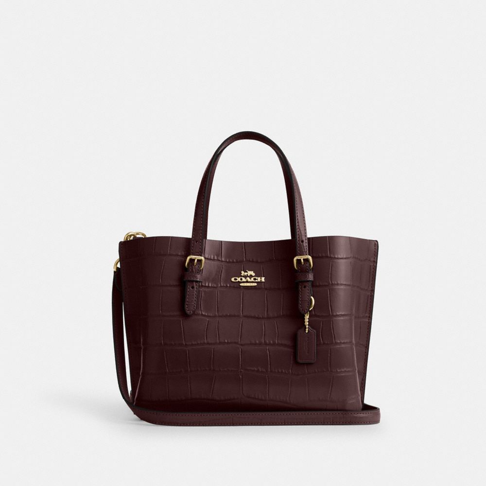 COACH®,Mollie Tote Bag 25,Leather,Crossbody,Logo,Metal,Gold Metal,Casual,Work,Maroon,Front View