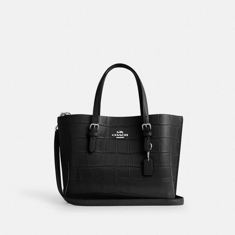 COACH®,CABAS MOLLIE 25,Cuir innovant,Argenté/Noir,Front View