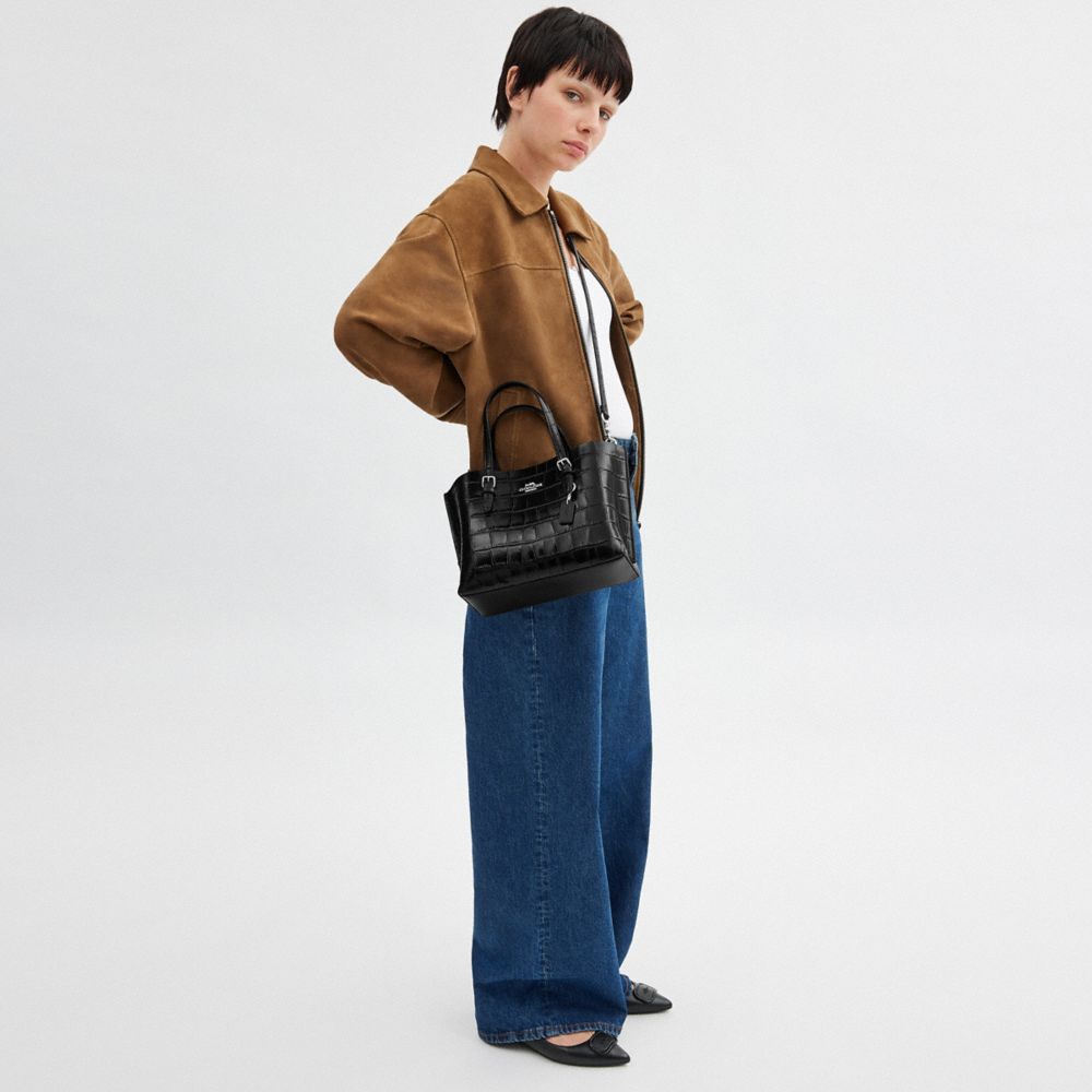 COACH®,Mollie Tote Bag 25,Leather,Crossbody,Logo,Metal,Gold Metal,Casual,Work,Black,Detail View