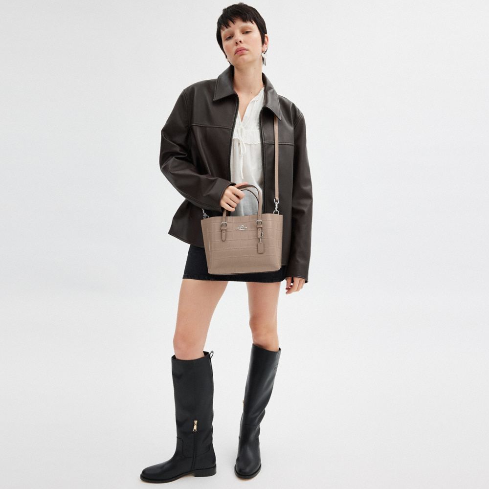 COACH®,Mollie Tote Bag 25,Leather,Crossbody,Logo,Metal,Gold Metal,Casual,Work,Beige,Detail View
