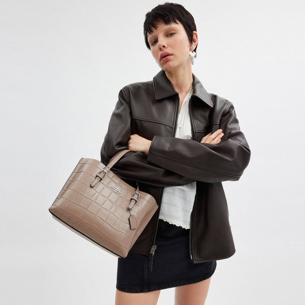 COACH®,Mollie Tote Bag 25,Leather,Crossbody,Logo,Metal,Gold Metal,Casual,Work,Beige,Detail View