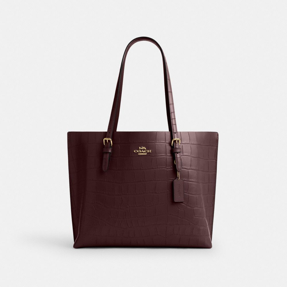 COACH®,Mollie Tote Bag,Leather,Tote,Logo,Metal,Casual,Work,Maroon,Front View image number 0