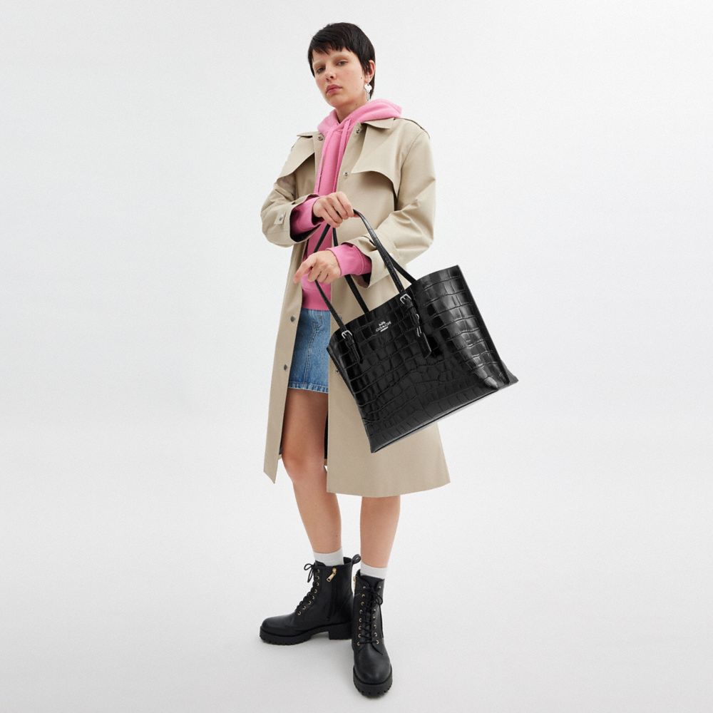 COACH®,Mollie Tote Bag,Leather,Tote,Metal,Logo,Casual,Work,Black,Detail View