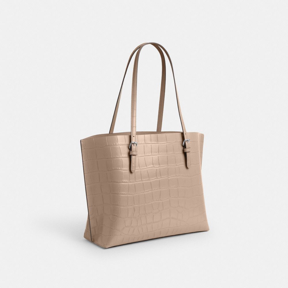 COACH®,Mollie Tote Bag,Leather,Tote,Logo,Metal,Casual,Work,Beige,Angle View