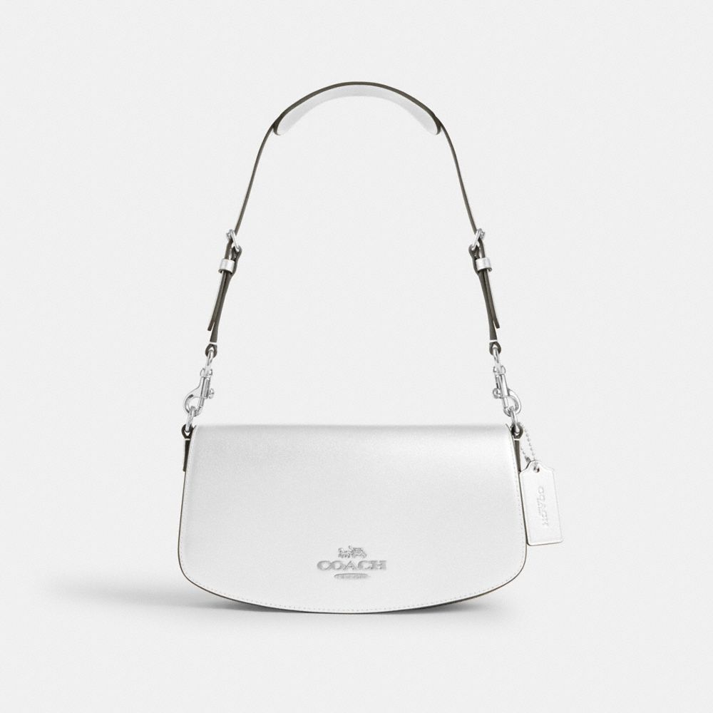 COACH®,Andrea Shoulder Bag,Leather,Shoulder Bag,Logo,Metal,Casual,White,Front View