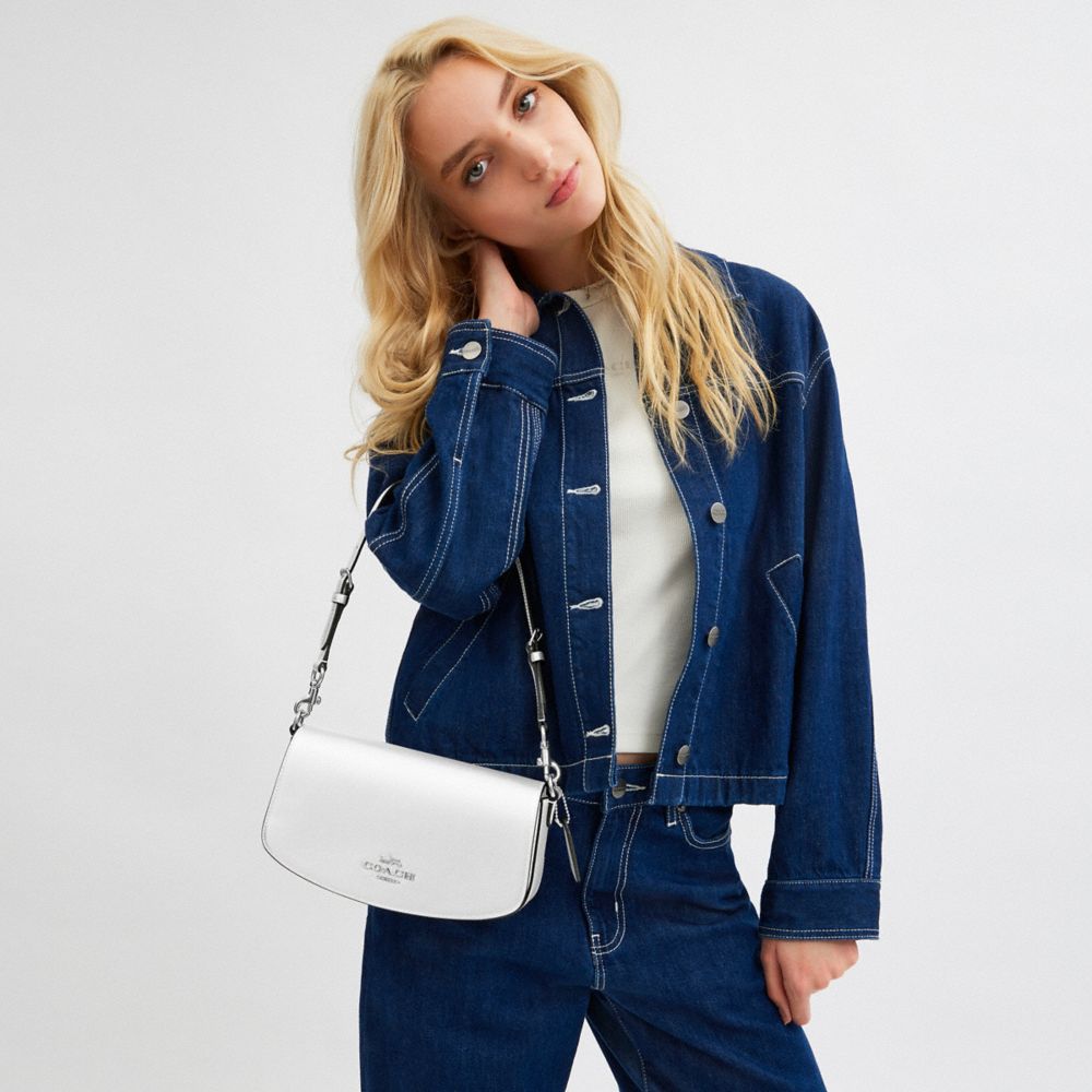 COACH®,Andrea Shoulder Bag,Leather,Shoulder Bag,Logo,Metal,Casual,White,Detail View