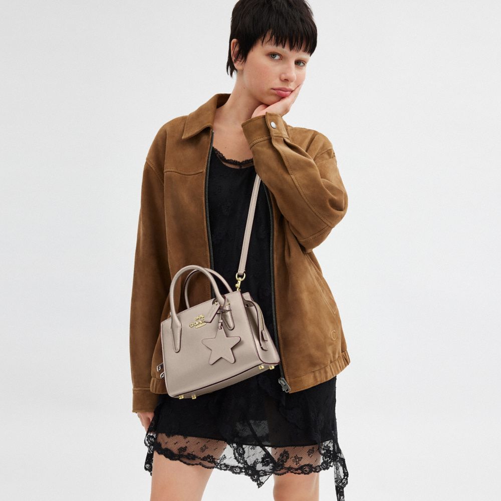 COACH®,Andrea Carryall Bag,Leather,Crossbody,Logo,Metal,Work,Casual,Beige,Detail View