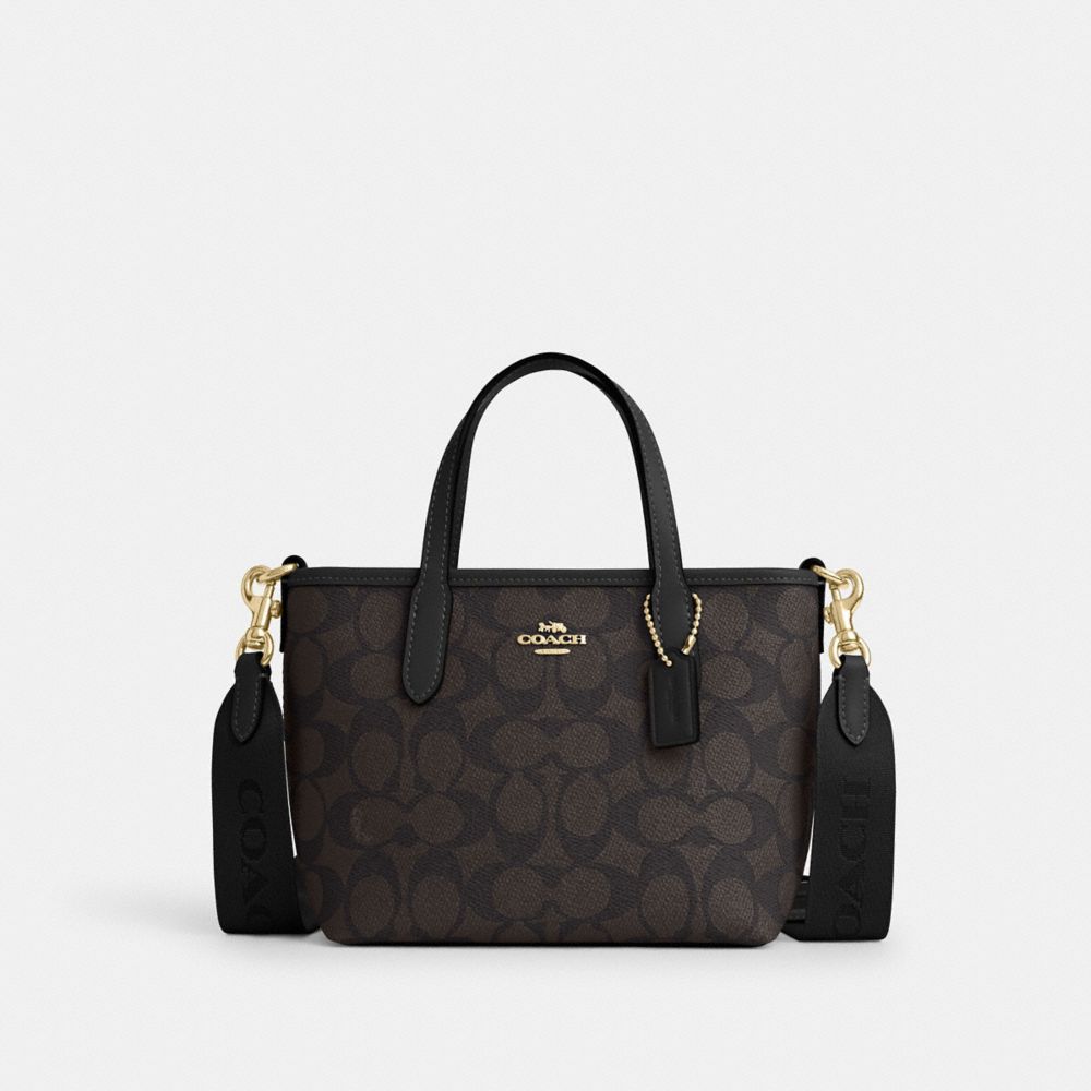 Gold Walnuss Schwarz City Mini Tote Bag In Signature Canvas