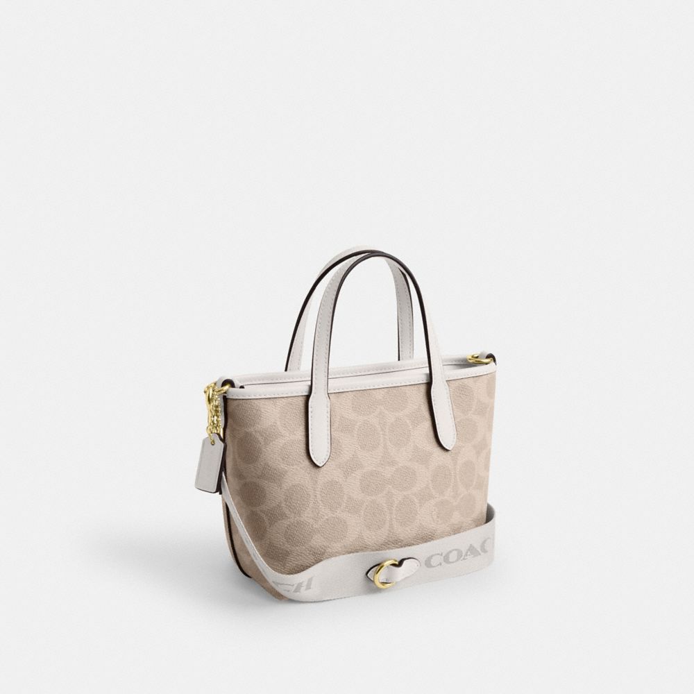COACH®,City Mini Tote Bag In Signature Canvas,Canvas,Recycled Polyester,Tote,Piping,Casual,Multi Color,Angle View