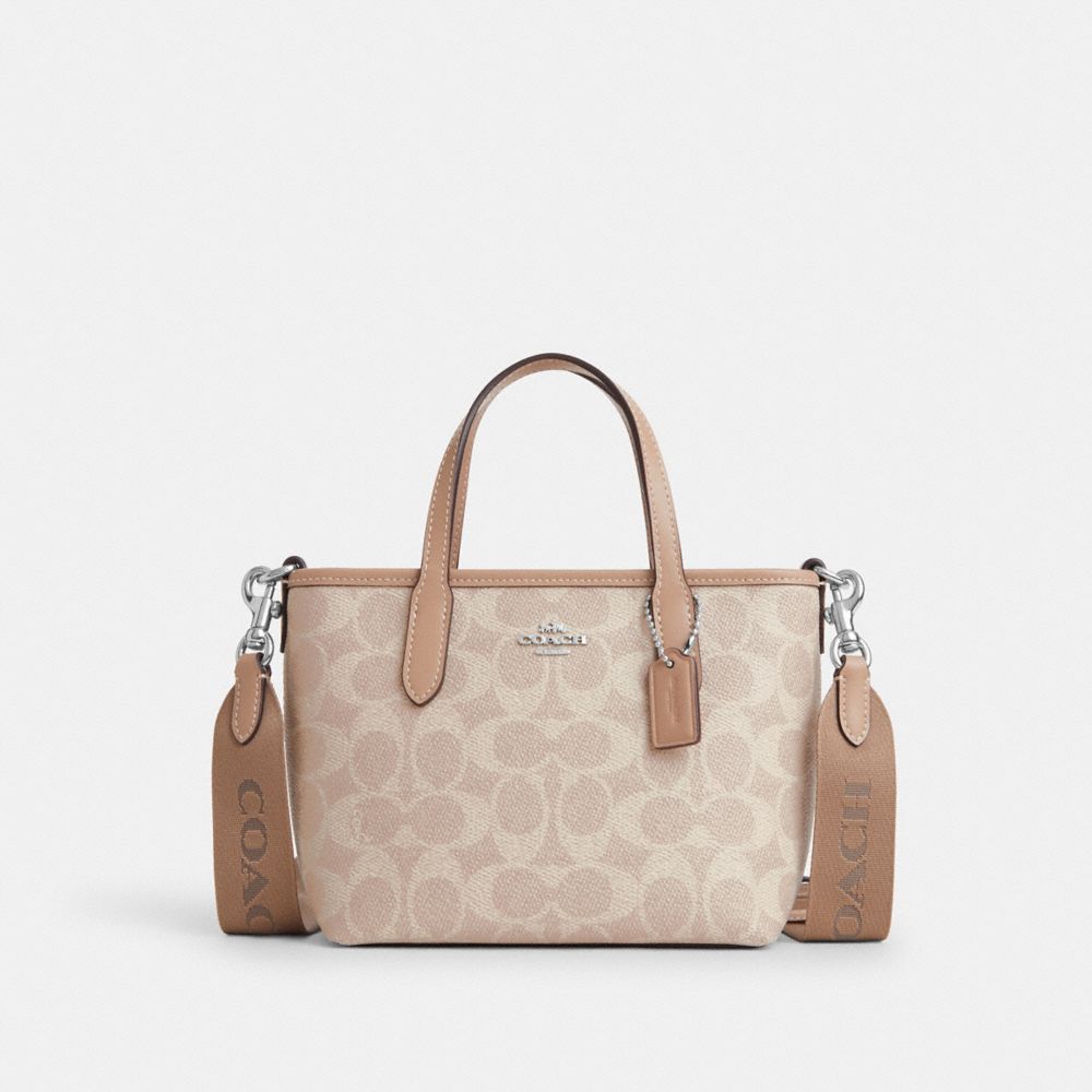 Sv Sand Taupe City Mini Tote Bag In Signature Canvas