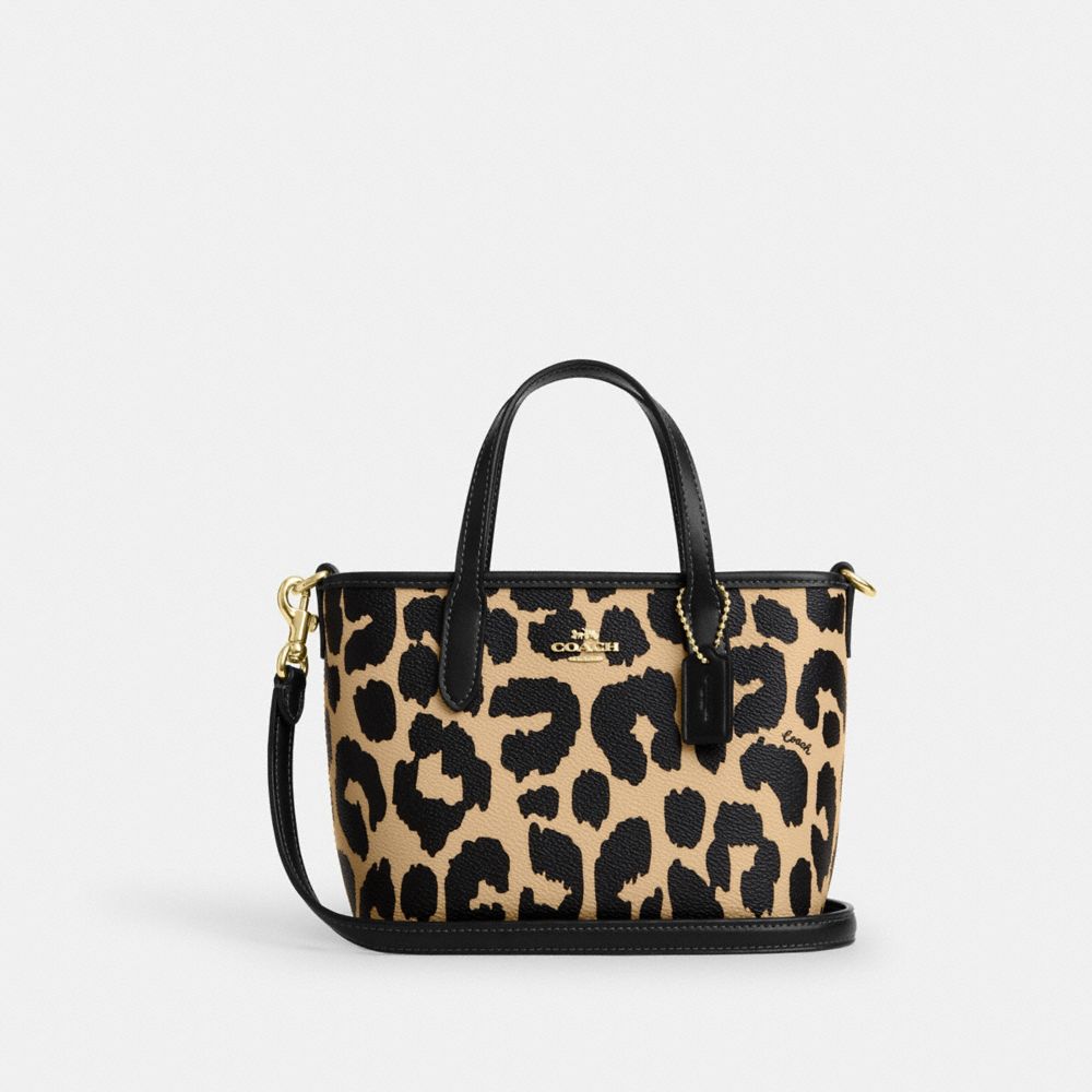 COACH®,City Mini Tote Bag With Leopard Print,Tote,Logo,Metal,Casual,Multi Color,Front View