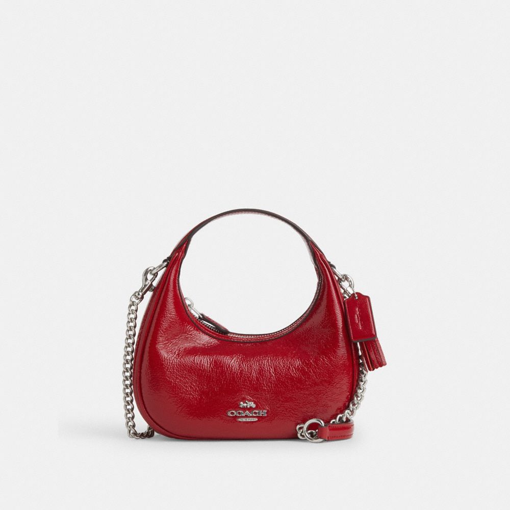 COACH®,MINI SAC À PORTÉ-CROISÉ CARMEN,Cuir innovant,Argent/Rouge,Front View