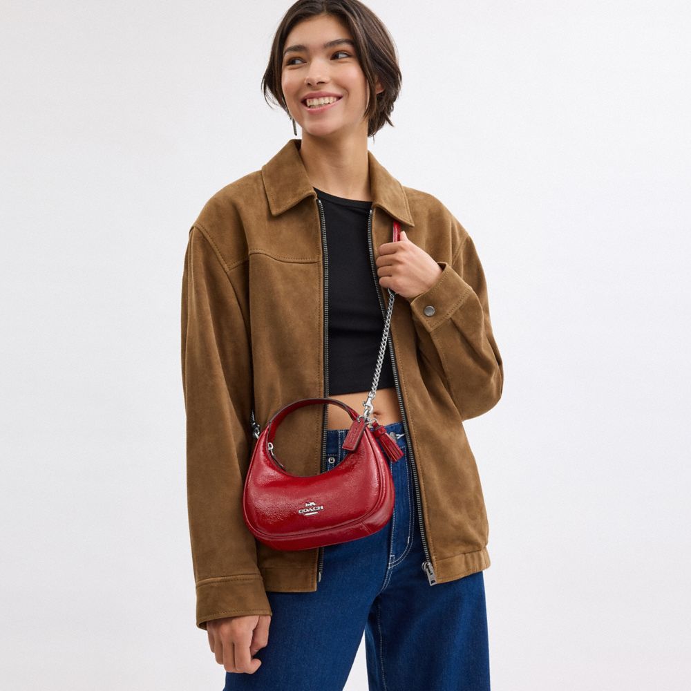 COACH®,Carmen Mini Crossbody Bag,Crossbody,Metal,Logo,Day Party,Maroon,Detail View