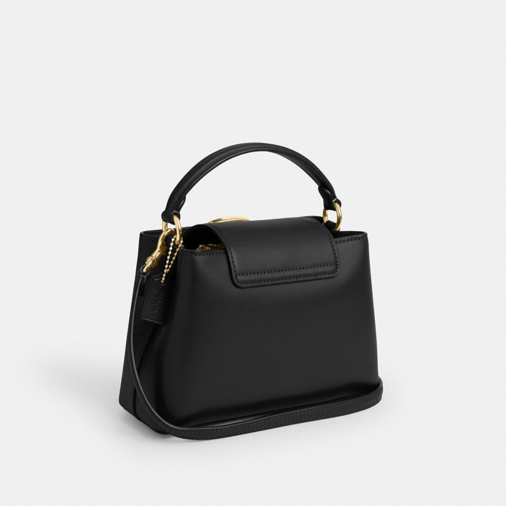 COACH®,Eliza Mini Carryall Bag,Calfskin Leather,Crossbody,Embossed,Logo,Day Party,Work,Black,Angle View