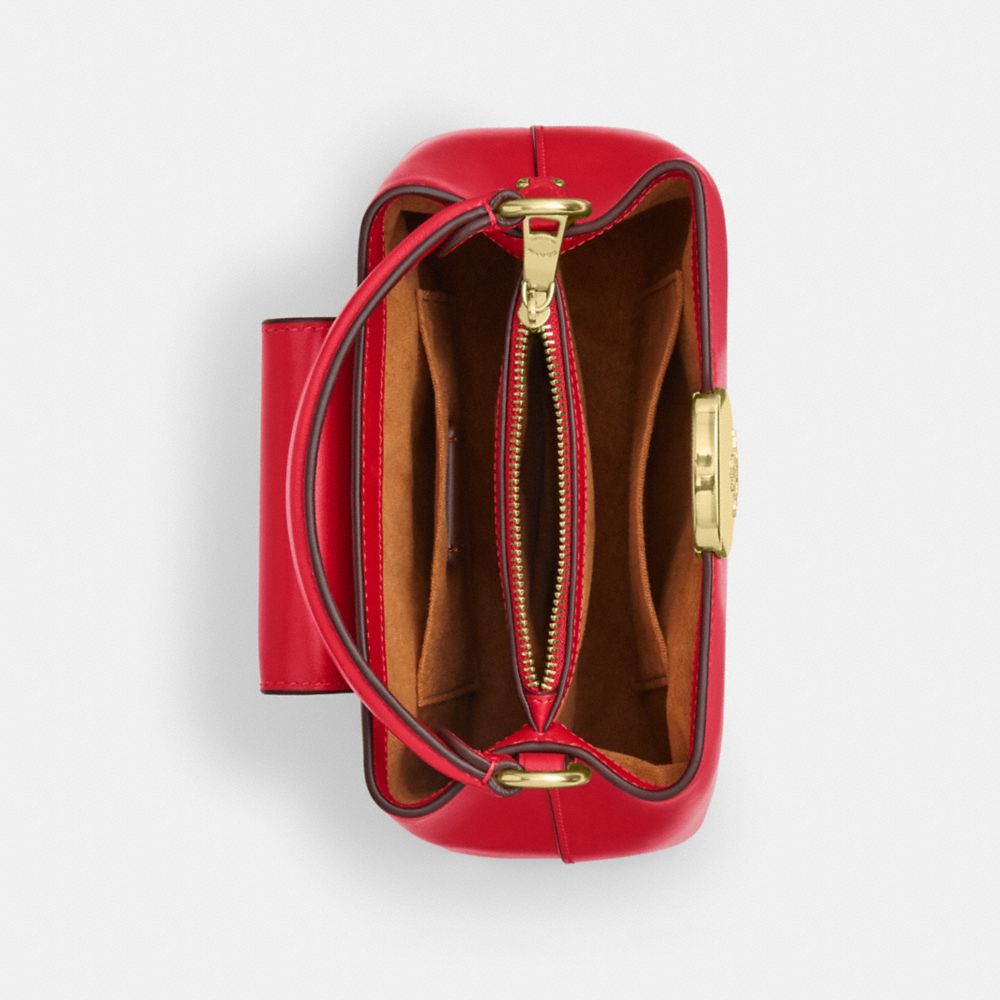 COACH®,Eliza Mini Carryall Bag,Calfskin Leather,Crossbody,Logo,Embossed,Work,Day Party,Red,Inside View,Top View