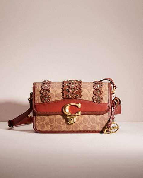 COACH®,UPCRAFTED STUDIO SHOULDER BAG IN SIGNATURE CANVAS,Signature Coated Canvas/Leather,Brass/Tan/Rust,Front View