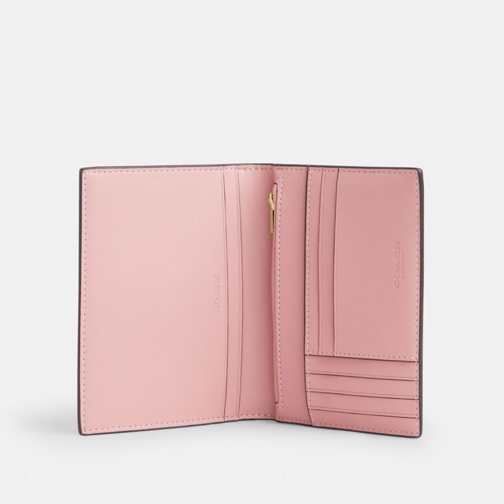 COACH®,Passport Card Case In Signature Canvas,Passport Case,Bi Fold,Card Case,Travel,Pink,Inside View,Top View