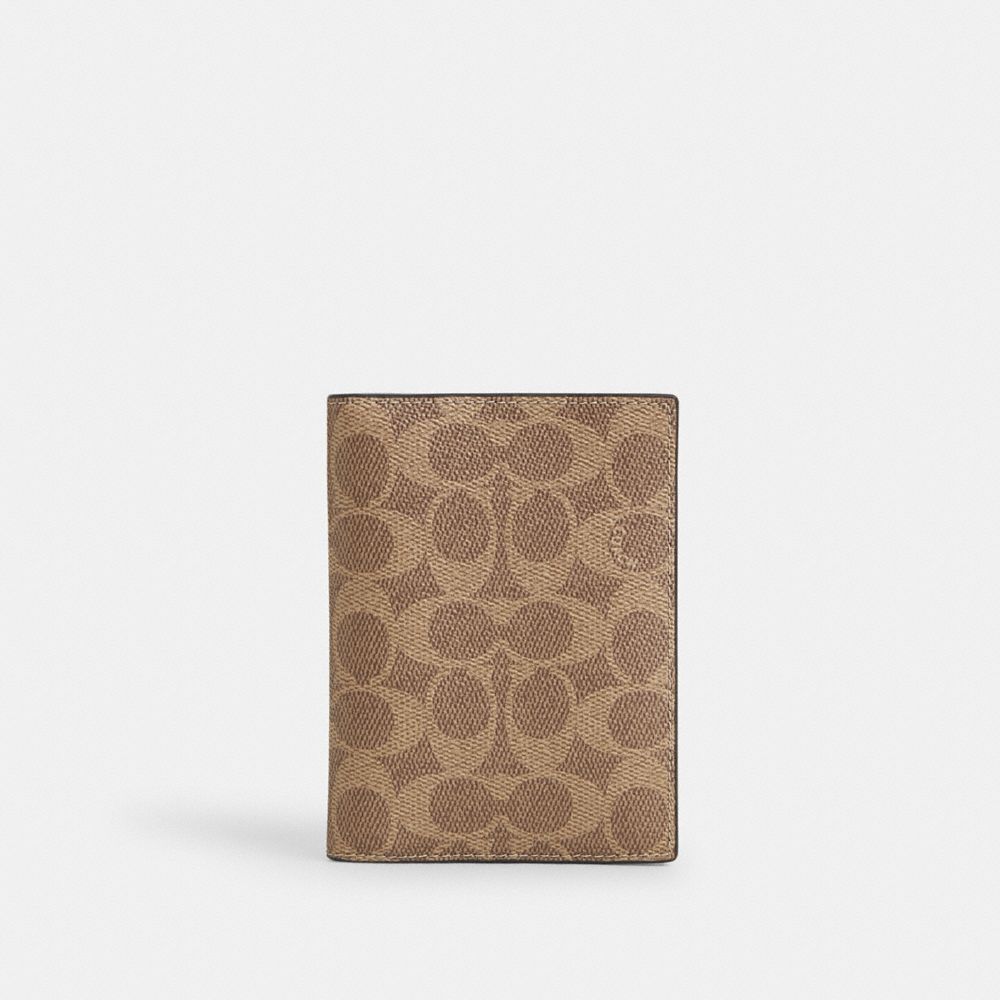 COACH®,Passport Card Case In Signature Canvas,Brown,Front View