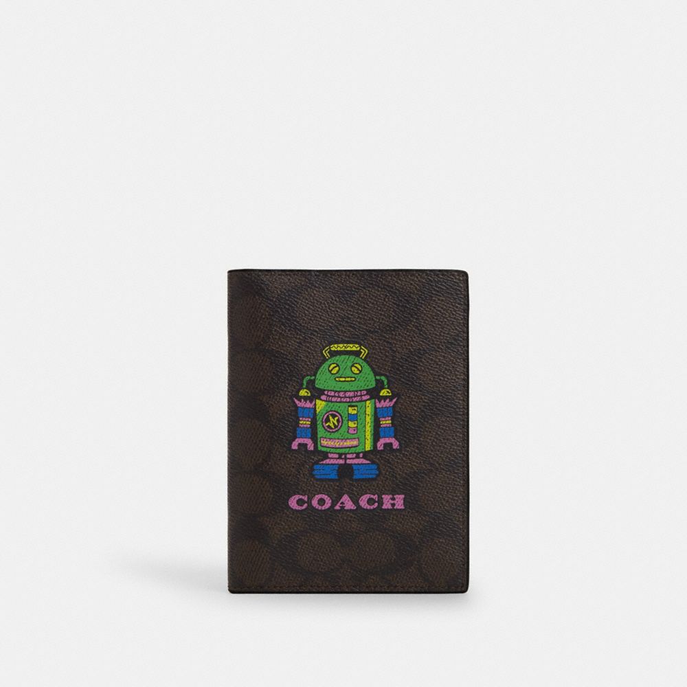 COACH®,Cosmic Coach Passport Card Case With Robot Print,,Front View