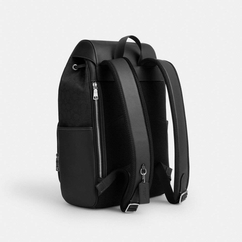 COACH®,レーサー バックパック・シグネチャー ジャカード,バックパック&リュック ,ｼﾙﾊﾞｰ/ﾌﾞﾗｯｸ/ﾌﾞﾗｯｸ