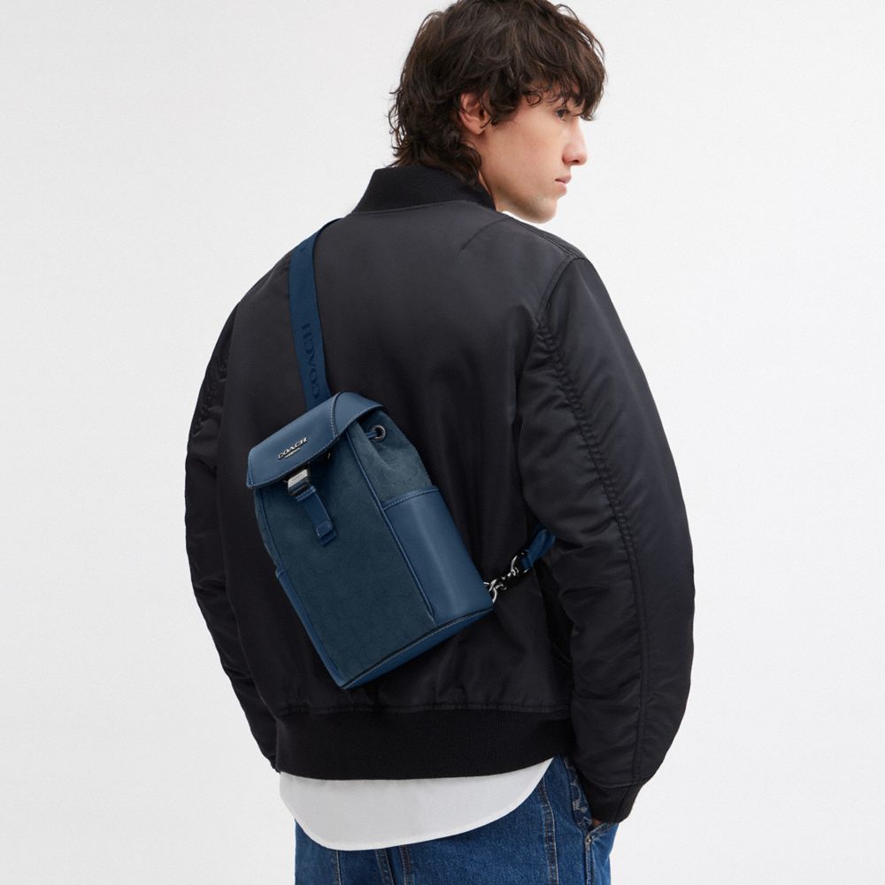 COACH®,Racer Pack In Signature Jacquard,Navy,Detail View