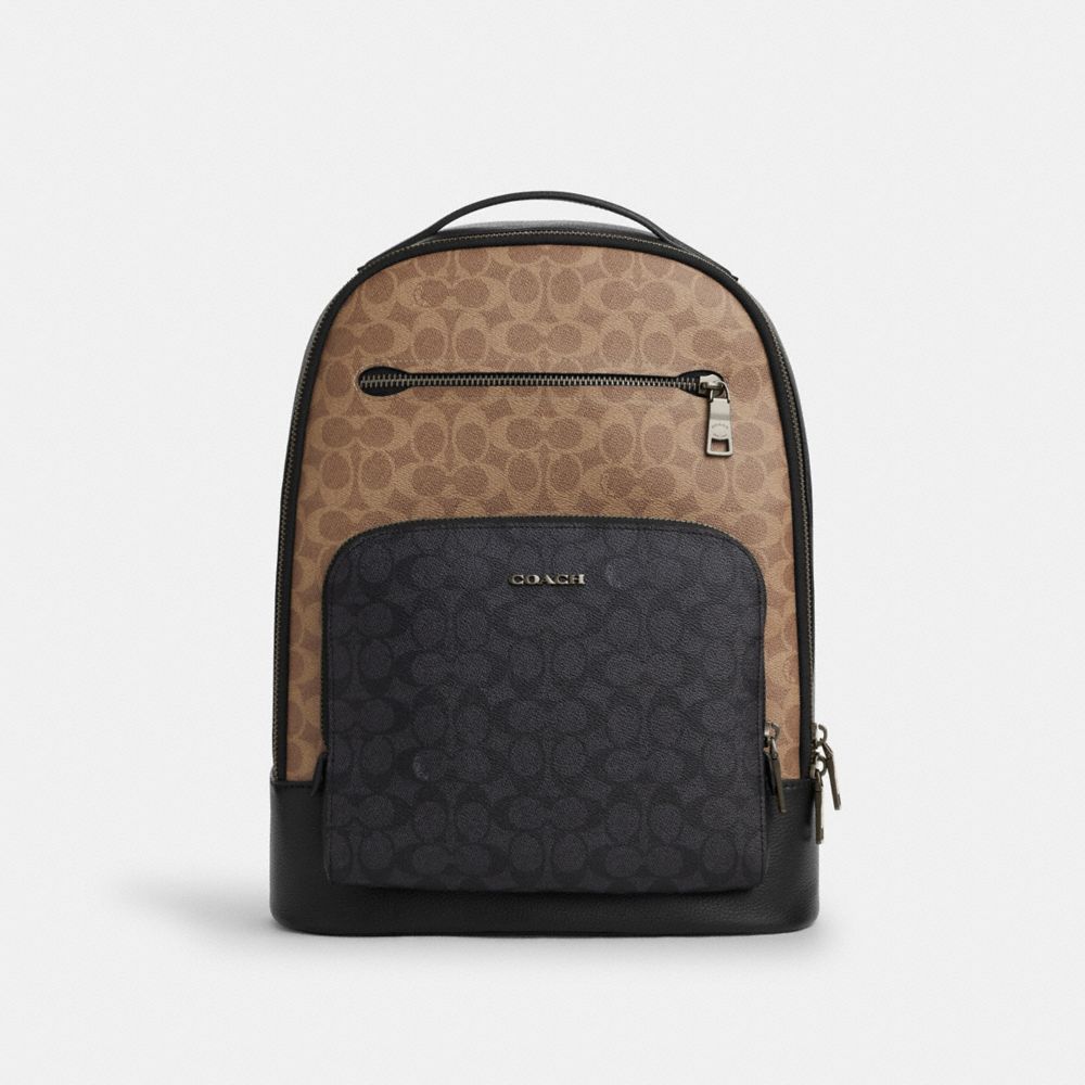 Qb Tan Charcoal Black Ethan Backpack In Blocked Signature Canvas