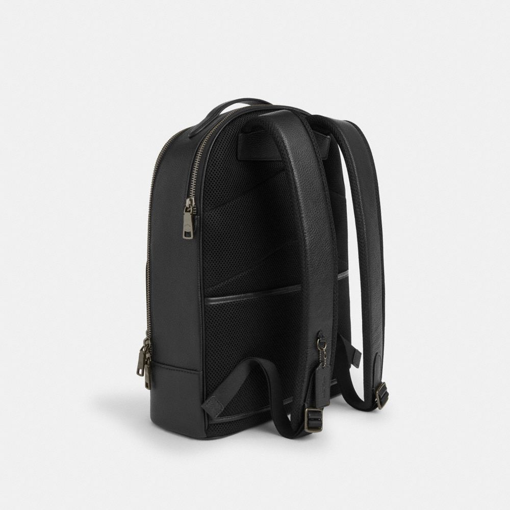 COACH®,Ethan Backpack In Blocked Signature Canvas,Leather,Canvas,Backpack,Logo,Metal,Color Block,Adjustable,Casual,Multi Color,Angle View