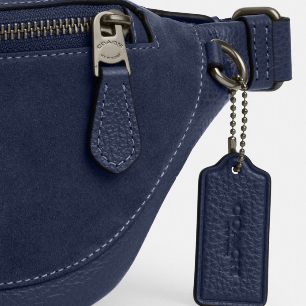 COACH®,Warren Mini Belt Bag In Suede,Suede,Belt Bag,Embossed,Logo,Adjustable,Casual,Navy