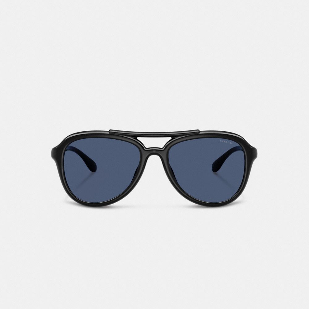 COACH®,C Hardware Pilot Sunglasses,Aviator,Word Embellishment,Metal,Logo,Integrated Nose Pads,Brow Bar,Casual,Navy,Inside View,Top View