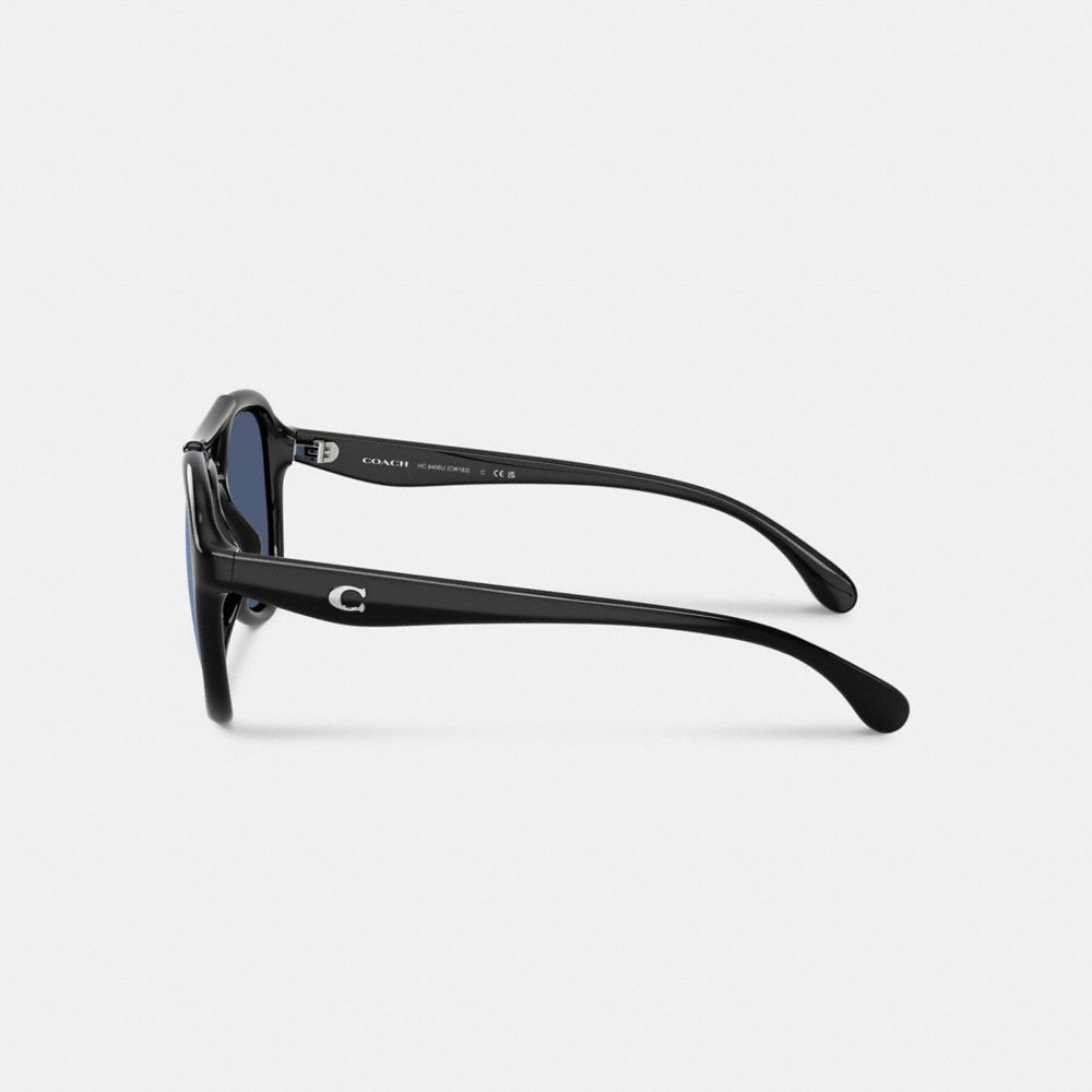 COACH®,C Hardware Pilot Sunglasses,Aviator,Logo,Metal,Word Embellishment,Integrated Nose Pads,Brow Bar,Casual,Navy,Alternate View