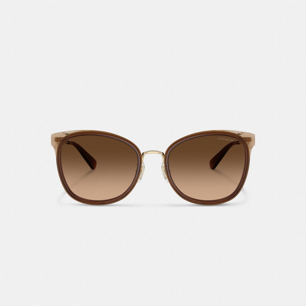 COACH®,C Hardware Cat Eye Sunglasses,Cat Eye,Logo,Word Embellishment,Metal,Integrated Nose Pads,Casual,Brown,Inside View,Top View