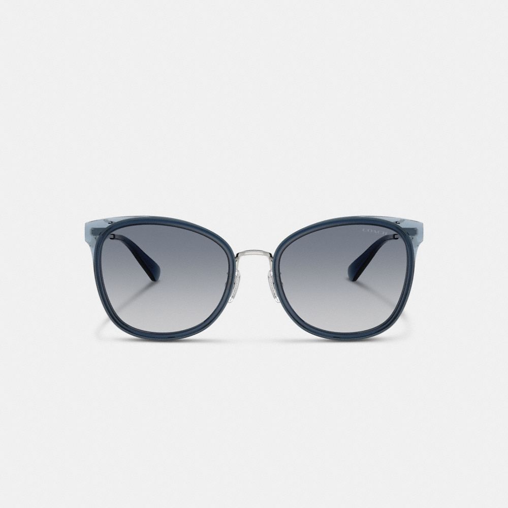 COACH®,C Hardware Cat Eye Sunglasses,Cat Eye,Logo,Word Embellishment,Metal,Integrated Nose Pads,Casual,Gray,Inside View,Top View