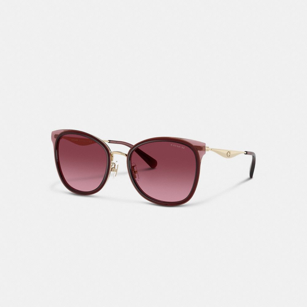 COACH®,C Hardware Cat Eye Sunglasses,Cat Eye,Logo,Word Embellishment,Metal,Integrated Nose Pads,Casual,Maroon,Front View