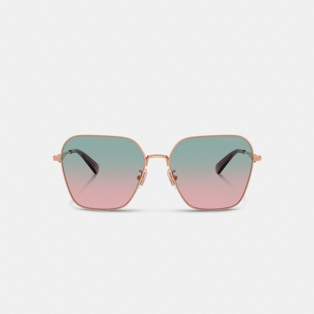 COACH®,C Hardware Metal Oversized Square Sunglasses,Square,Metal Material,Logo,Word Embellishment,Integrated Nose Pads,Adj...,Multi Color,Inside View,Top View