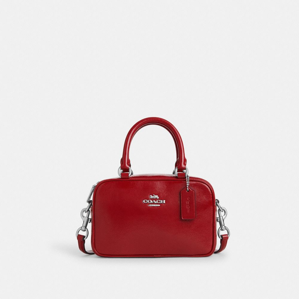 Silver Red Satchel Crossbody Bag