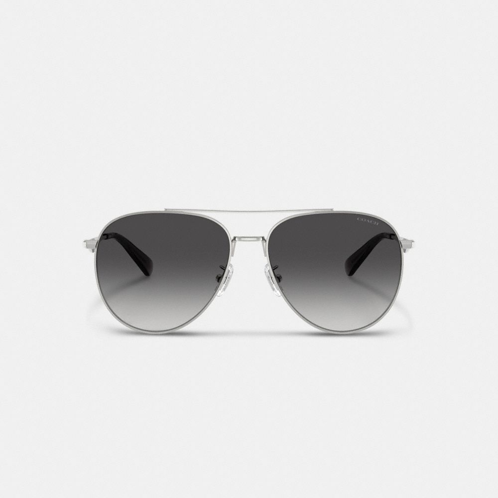 COACH®,C Hardware Metal Pilot Sunglasses,Aviator,Logo,Brow Bar,Adjustable Nose Pads,Integrated Nose Pads,Casual,Gray,Inside View,Top View