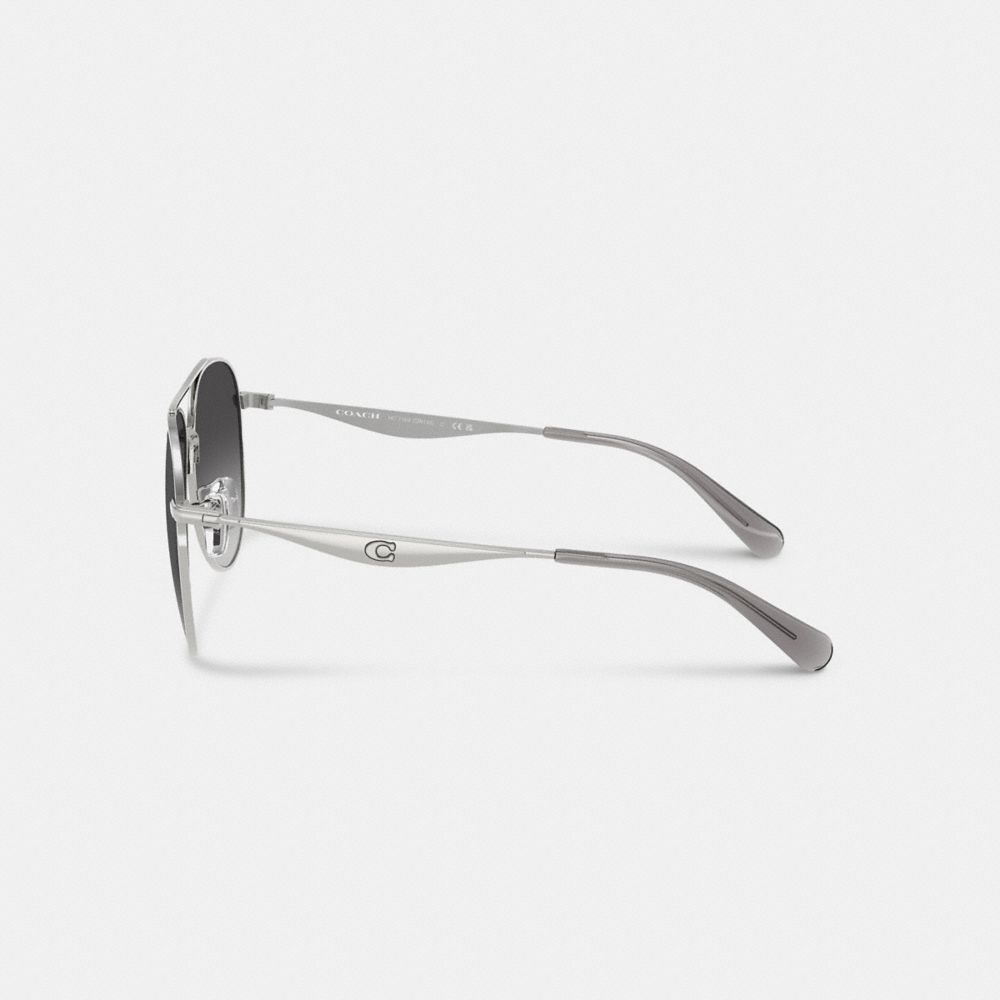 COACH®,C Hardware Metal Pilot Sunglasses,Aviator,Logo,Brow Bar,Adjustable Nose Pads,Integrated Nose Pads,Casual,Gray,Alternate View