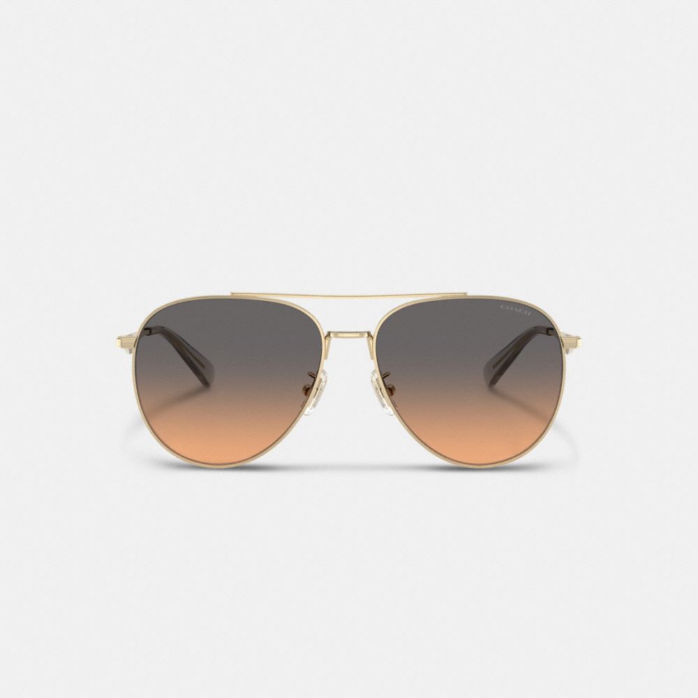 COACH®,C Hardware Metal Pilot Sunglasses,Aviator,Logo,Adjustable Nose Pads,Brow Bar,Integrated Nose Pads,Casual,Multi Color,Inside View,Top View