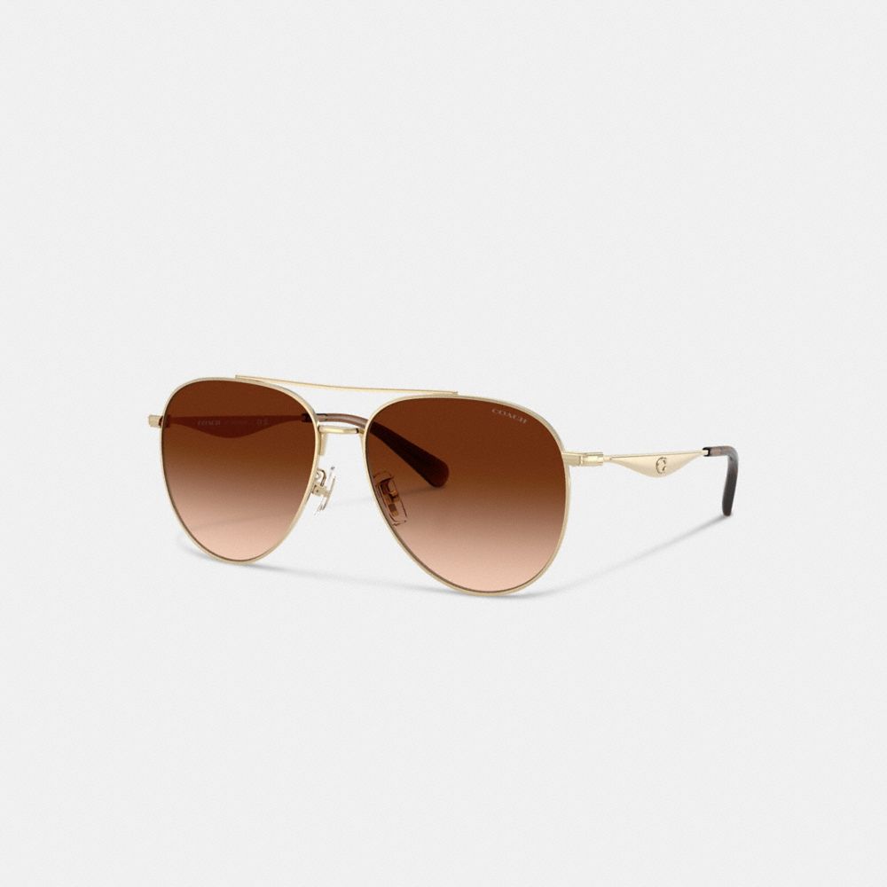COACH®,C Hardware Metal Pilot Sunglasses,Aviator,Logo,Brow Bar,Adjustable Nose Pads,Integrated Nose Pads,Casual,,Front View