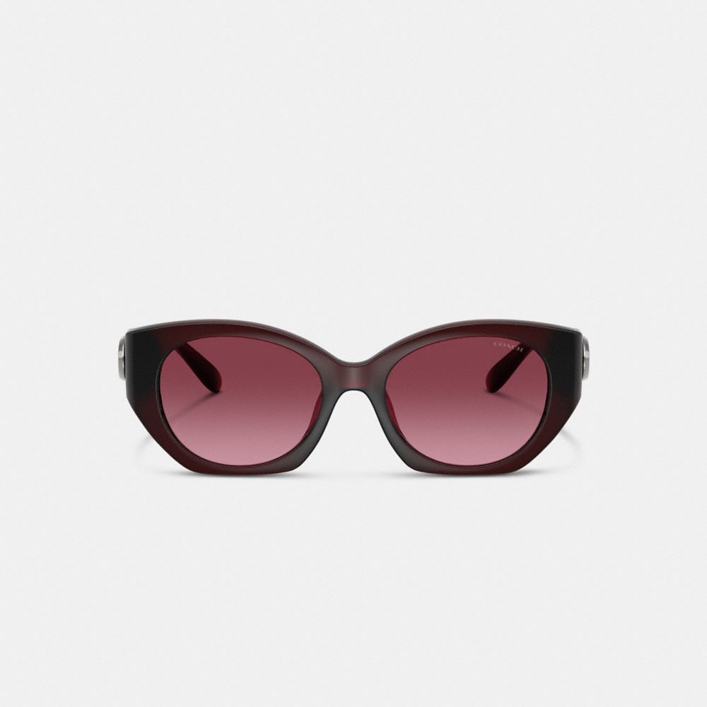 COACH®,Idol Oval Sunglasses,Cat Eye,Logo,Word Embellishment,Metal,Integrated Nose Pads,Casual,Maroon,Inside View,Top View