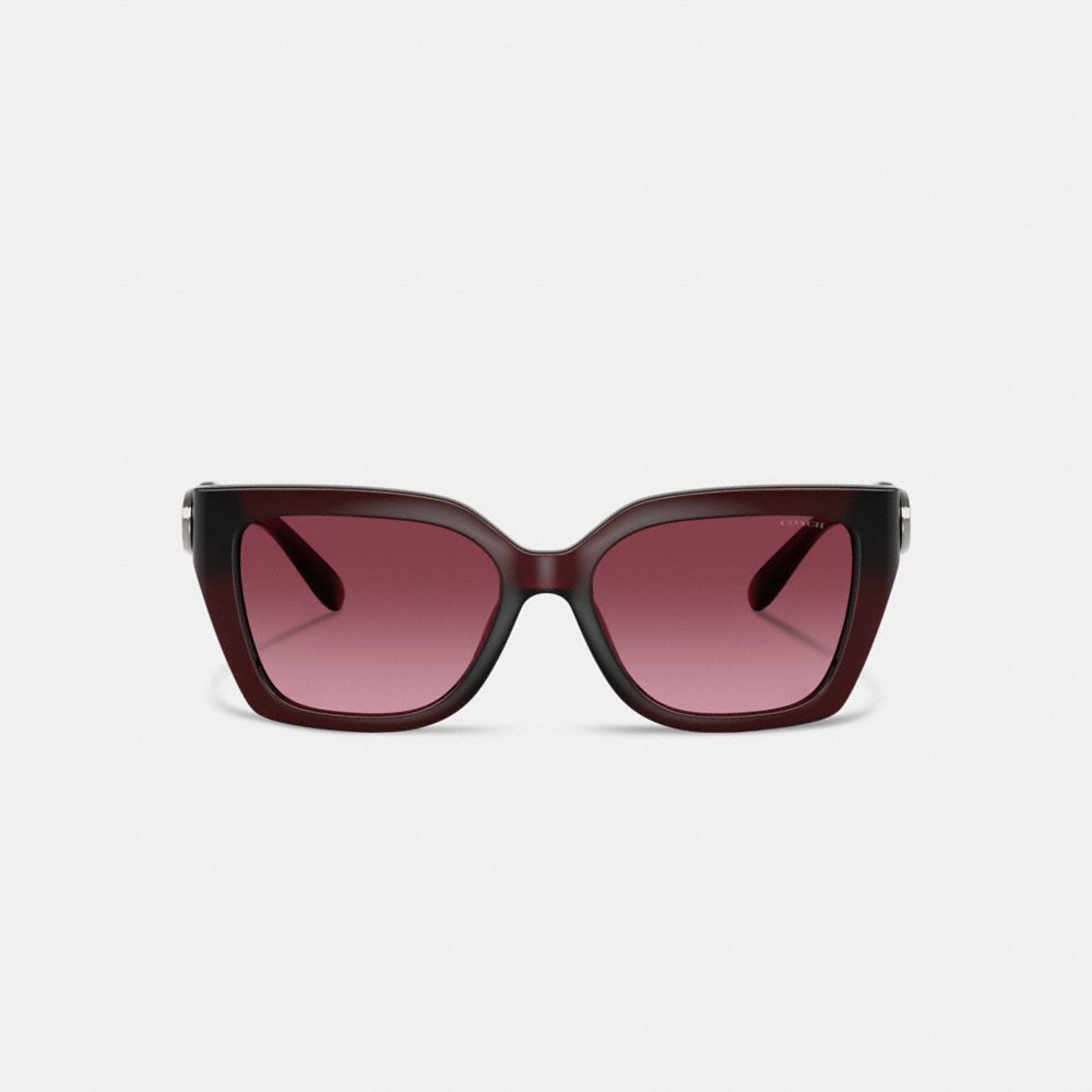 COACH®,Maxi Sculpted C Square Cat Eye Sunglasses,Cat Eye,Word Embellishment,Metal,Logo,Integrated Nose Pads,Casual,Purple,Inside View,Top View
