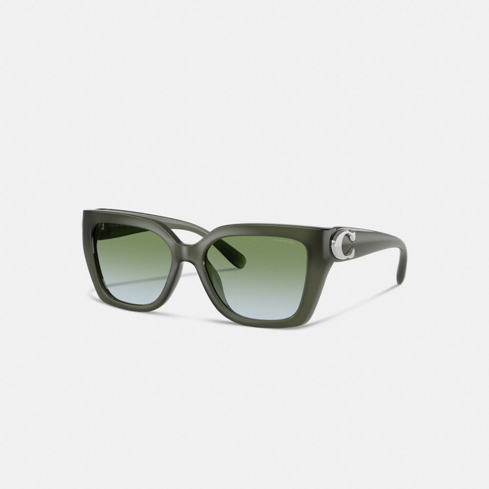 COACH®,Idol Square Cat Eye Sunglasses,Cat Eye,Metal,Logo,Word Embellishment,Integrated Nose Pads,Casual,Green,Front View