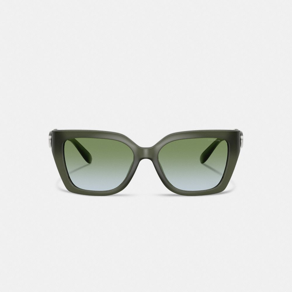 COACH®,Idol Square Cat Eye Sunglasses,Cat Eye,Word Embellishment,Metal,Logo,Integrated Nose Pads,Casual,Green,Inside View,Top View