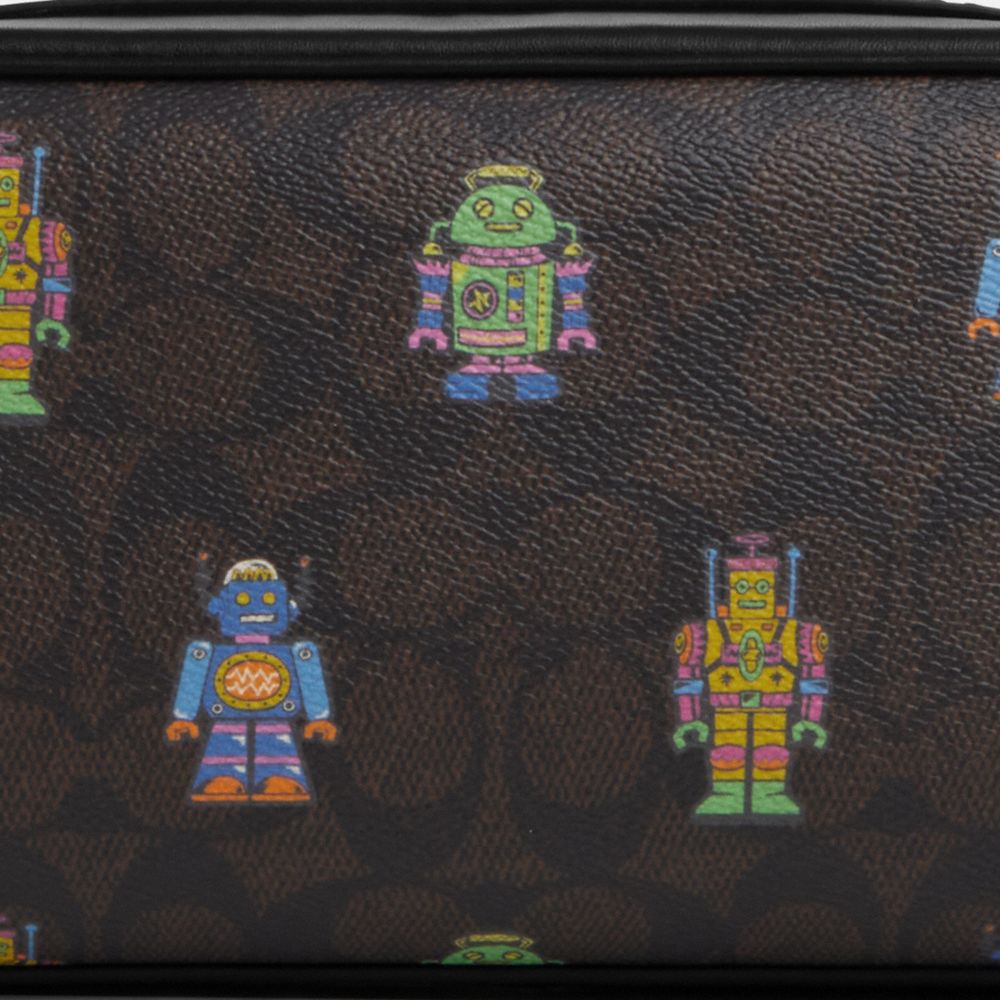 COACH®,Cosmic Coach Small Travel Kit In Signature Coated Canvas With Robot Print,Canvas,Toiletry Bag,Black