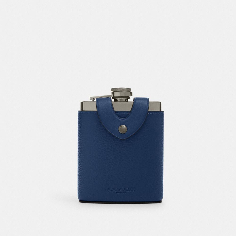 COACH®,Flask,Leather,Flask,Leather,Navy,Front View