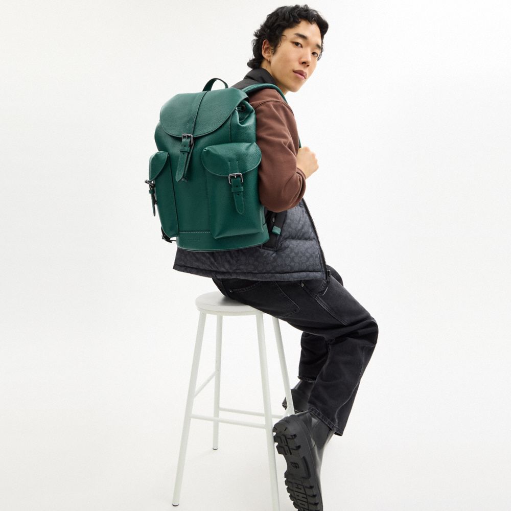 COACH®,Warner Backpack,Backpack,Casual,Emerald,Detail View