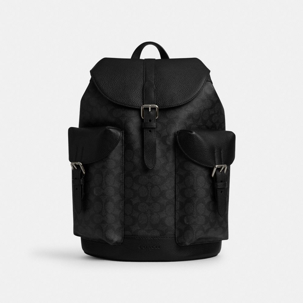 COACH®,Warner Backpack In Signature Canvas,Backpack,Color Block,Casual,Black,Front View image number 0