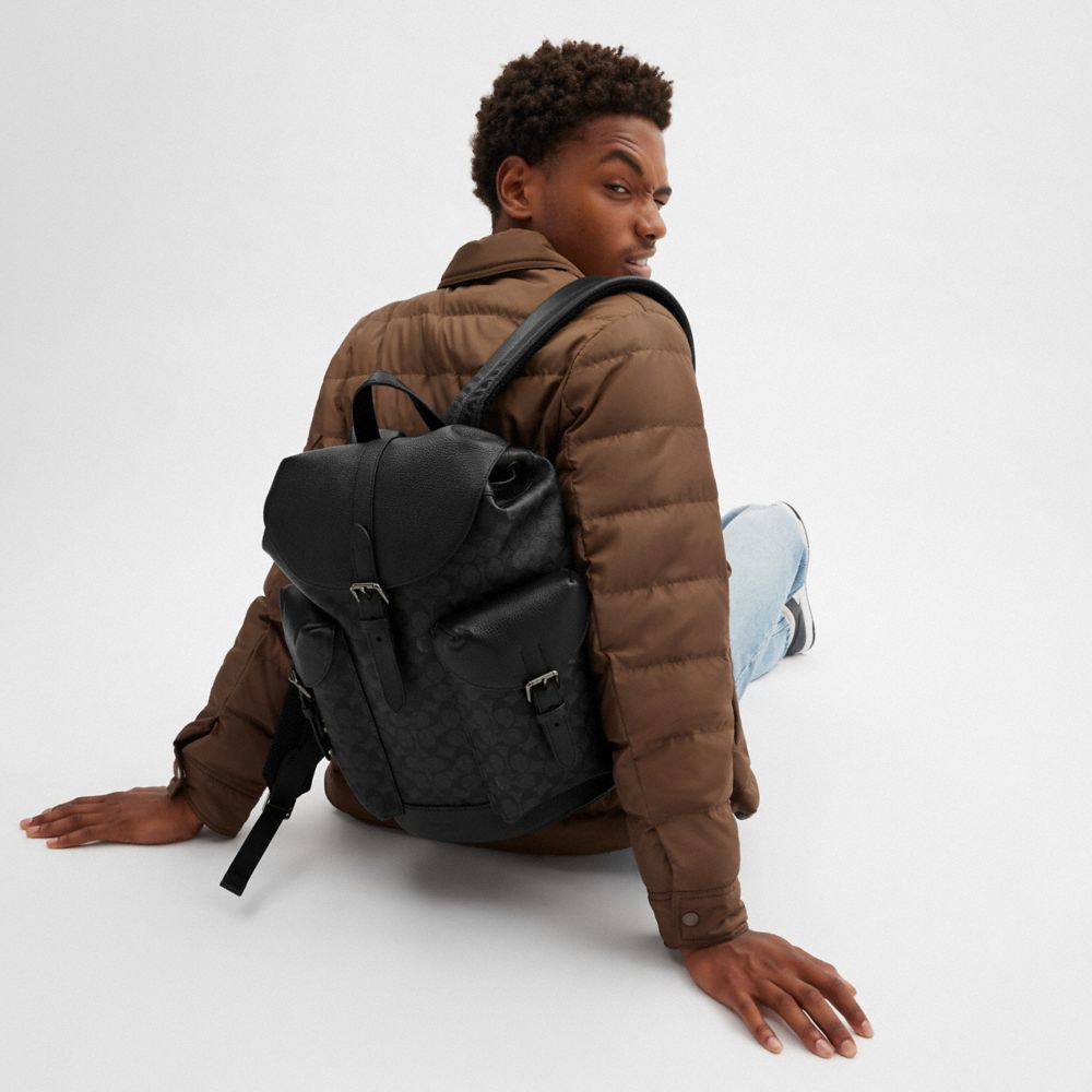 COACH®,Warner Backpack In Signature Canvas,Backpack,Color Block,Casual,Black,Detail View