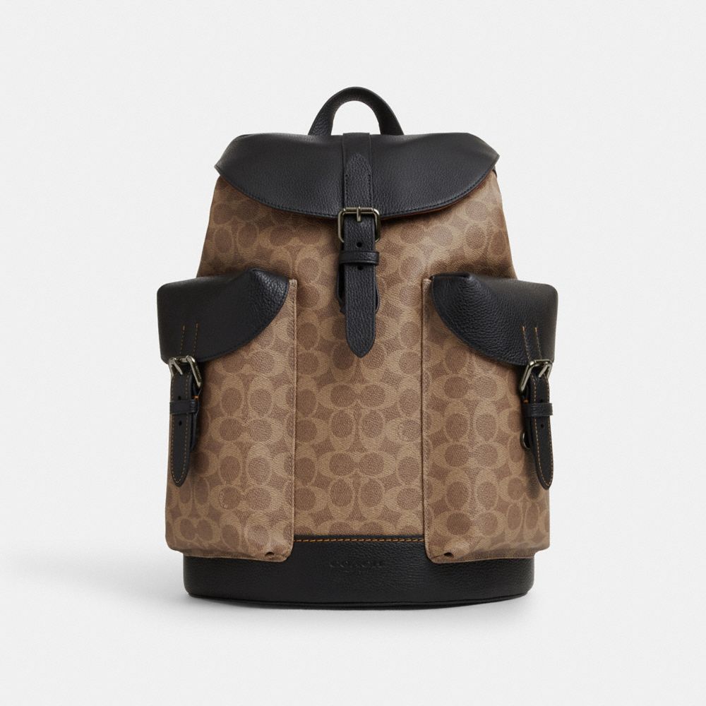 COACH®,Warner Backpack In Signature Canvas,Backpack,Color Block,Casual,Brown,Front View